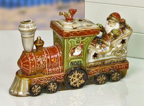 Treno con Babbo Natale Porcellana Led 21x6.5x14.5cm