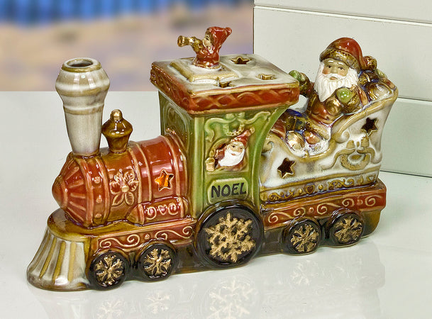 Treno con Babbo Natale Porcellana Led 21x6.5x14.5cm
