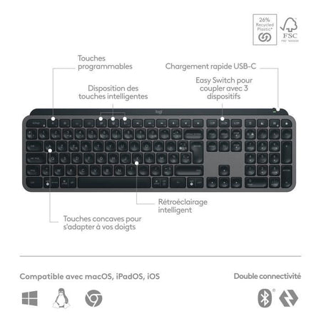Tastiera Wireless - LOGITECH - MX Keys S - Bluetooth - Retroilluminata - Tasti silenziosi - Grafite