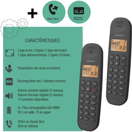 Telefono fisso cordless - LOGICOM - DECT ILOA 255T DUO - Nero - Con segreteria telefonica