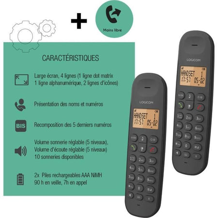 Telefono fisso cordless - LOGICOM - DECT ILOA 250 DUO - Nero - Senza segreteria telefonica
