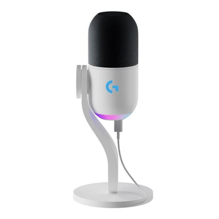 Un micrófono para juegos RGB premium con tecnología LIGHTSYNC, que cuenta con una cápsula dinámica personalizada y software avanzado, cápsula de rango medio