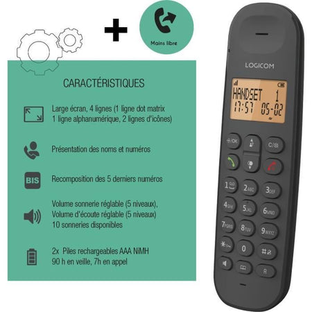 Telefono fisso cordless - LOGICOM - DECT ILOA 150 SOLO - Nero - Senza segreteria telefonica