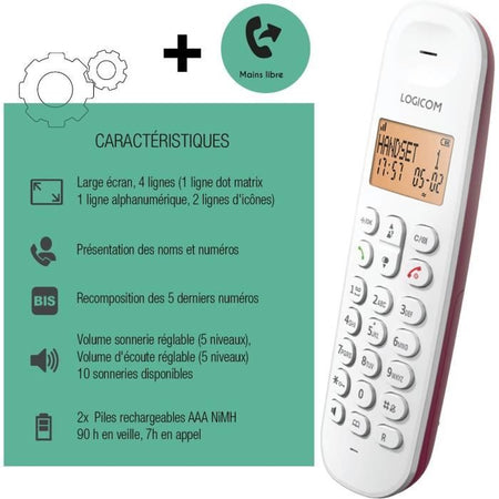 Telefono cordless fisso - LOGICOM - DECT ILOA 150 SOLO - Lampone - Senza segreteria telefonica