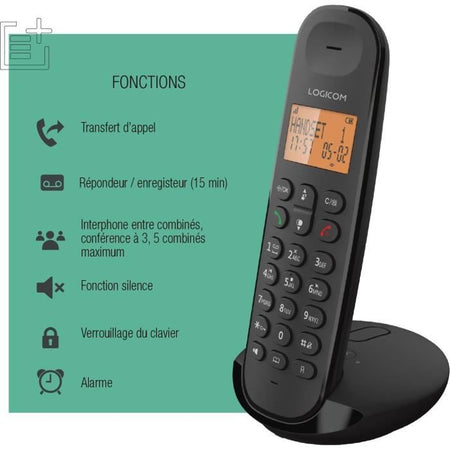 Telefono cordless fisso - LOGICOM - DECT ILOA 155T SOLO - Nero - Con segreteria telefonica