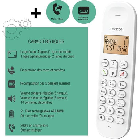 Telefono fisso cordless - LOGICOM - DECT ILOA 155T SOLO - Bianco - Con segreteria telefonica