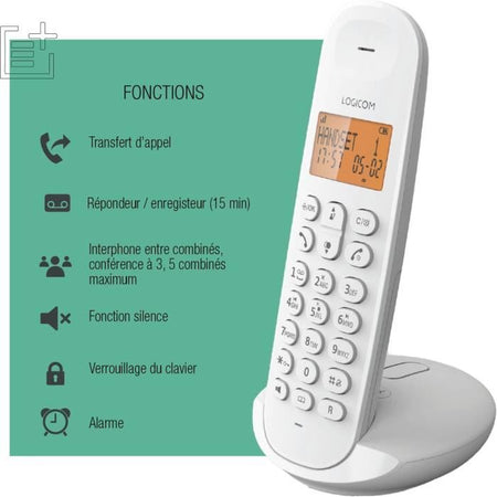 Telefono fisso cordless - LOGICOM - DECT ILOA 155T SOLO - Bianco - Con segreteria telefonica