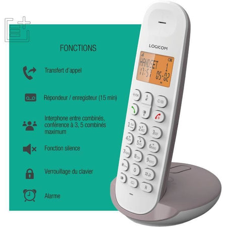 Telefono cordless fisso - LOGICOM - DECT ILOA 155T SOLO - Tortora - Con segreteria telefonica