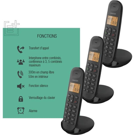 Telefono fisso cordless - LOGICOM - DECT ILOA 350 TRIO - Nero - Senza segreteria telefonica