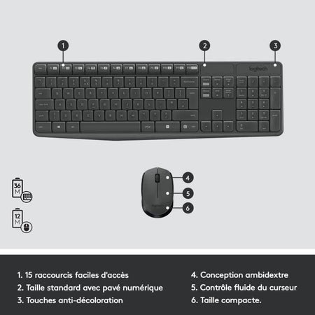 Kit tastiera mouse LOGITECH MK235 - Wireless - AZERTY - Ricevitore USB