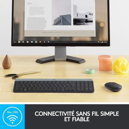 Logitech - Tastiera wireless ultra sottile MK470 + mouse e sistema wireless silenzioso - Layout compatto e piatto - Ricevitore USB 2,4 GHz