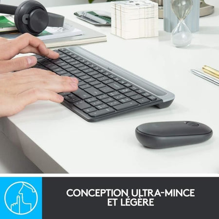 Logitech - Tastiera wireless ultra sottile MK470 + mouse e sistema wireless silenzioso - Layout compatto e piatto - Ricevitore USB 2,4 GHz