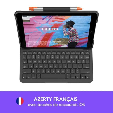 LOGITECH - Custodia con tastiera Bluetooth per iPad 10.2 (7a generazione) Slim Folio iPad 10.2 (7a, 8a e 9a generazione) - AZERTY - Grigio
