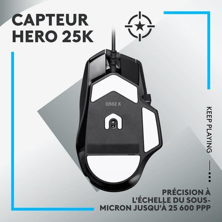 Logitech - G502 X Small Gaming Wireless - Lightforce Primary Hybrid -Mechanic brufoli, Hero di gioco 25K - Sensore nero - Black