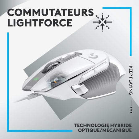 Logitech - G502 X Small Gaming Wireless - Lightforce Primary Hybrid -Mechanic Pubbling, Hero di gioco 25K - Sensore bianco - bianco