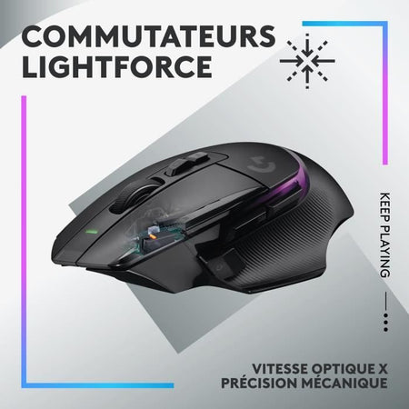 Logitech - G502 X Plus LightSpeed ??Mouse Gaming RVB Wireless - Pulsanti ibridi Lightfor, Hero da gioco 25K - Sensore nero