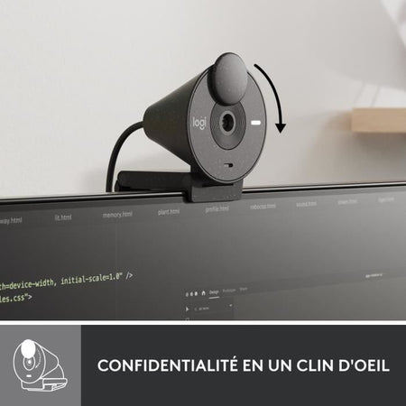 Webcam Full HD Full HD Logitech Brio 300 con riservatezza, riduzione del rumore micro, USB -C - grafite