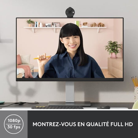 Webcam Full HD Full HD Logitech Brio 300 con riservatezza, riduzione del rumore micro, USB -C - grafite