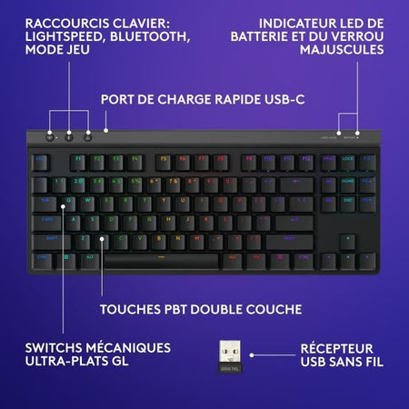 Tastiera da gioco - Wireless - Logitech G - G515 TKL Lightspeed - Tattile meccanica - RGB - AZERTY - Nera