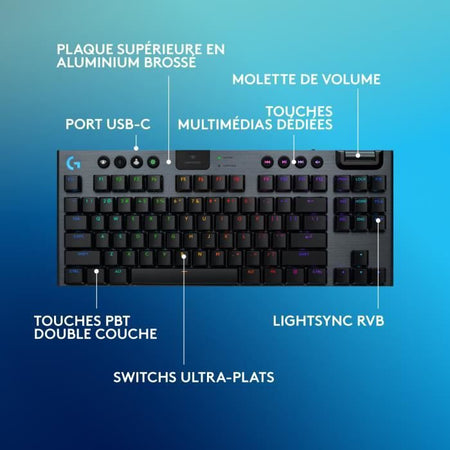 Tastiera da gioco - wireless - Logitech G - G915 TKL X - Interruttore a clic - AZERTY - Nera