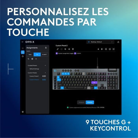 Tastiera da gioco - cablata - Logitech G - G915 X - Interruttore touch - AZERTY - Nera
