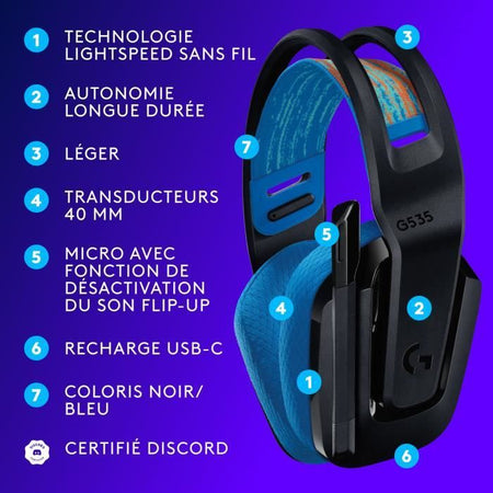 Cuffie da gioco - Wireless - LOGITECH G - G535 LIGHTSPEED - PC e PS5 - Nero/Blu
