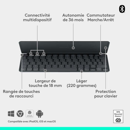Tastiera portatile - Wireless - Logitech - Keys-To-Go 2 - per Ipad - AZERTY - Grafite