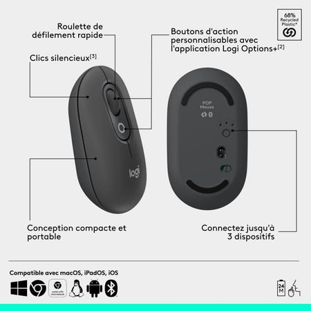 Mouse - Wireless - Logitech - Pop Mouse - Grafite