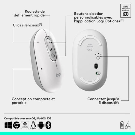 Mouse - Wireless - Logitech - Pop Mouse - Bianco sporco
