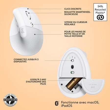 Logitech - solleva il mouse per Mac - ergonomico wireless - bianco