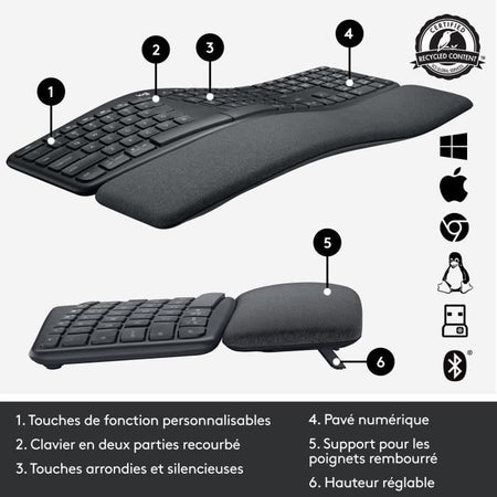 Tastiera ergonomica - Wireless - LOGITECH - K860 ERGO - Posizione della tastiera in due parti