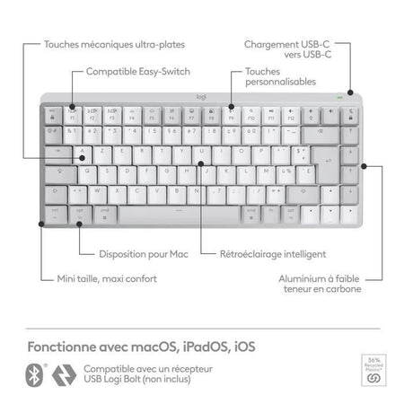 Logitech - tastiera wireless per mac - mini mini meccanico - grigio pallido
