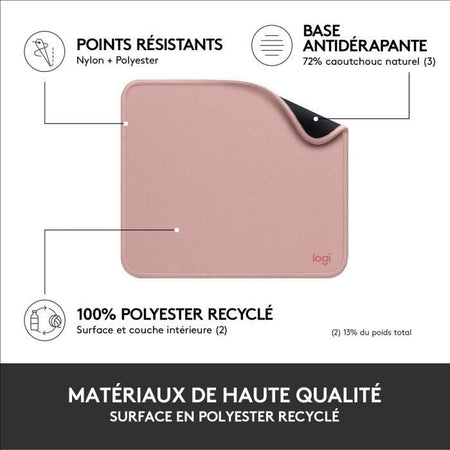 Tappetino per mouse durevole - Logitech - Serie Studio - Easy Glide - Rosa