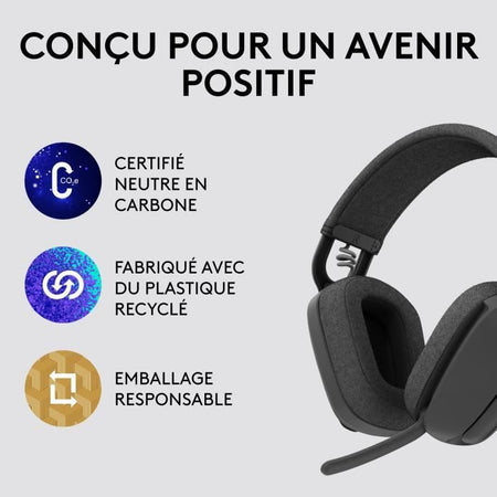 Logitech - Casco di ascolto wireless leggero con micro anti -noise di sfondo - Vibe 100 - Zona di grafite