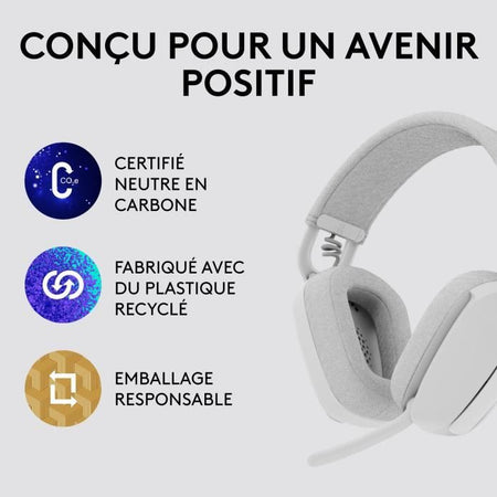 Logitech - Casco di ascolto wireless leggero con micro anti -noise di sfondo - Vibe 100 - Area bianca