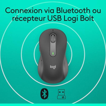 Mouse wireless Logitech Signature M650 L - Dimensioni grandi e silenziose, Bluetooth, pulsanti programmabili - Grafite