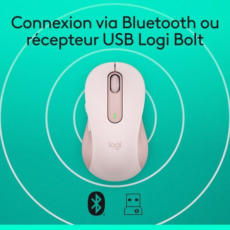 Mouse wireless Logitech Signature M650 L - Silenzioso di grandi dimensioni, Bluetooth, pulsanti programmabili - rosa