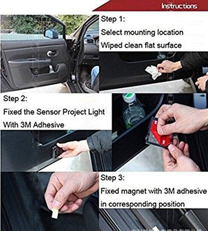 KIT LUCI LED LOGO PROIETTORE PORTIERA BMW MSPORT BATTERIA SENSORE MAGNETE UNIVERSALE