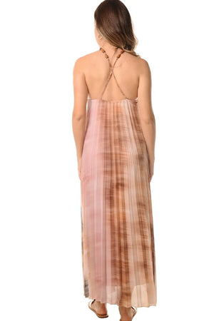 LOKITA | Abito plissè scollo halter con applicazioni