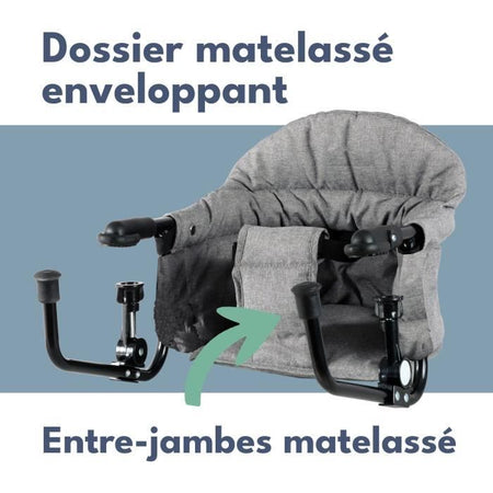Sedile da tavolo BAMBISOL - Schienale comfort - Rivestimento sfoderabile e lavabile in lavatrice - Fissaggio multipunto