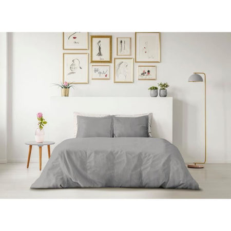 COMPLETO PIUMINO LOVELY HOME - 240x260 cm - 100% COTONE - GRIGIO CHIARO