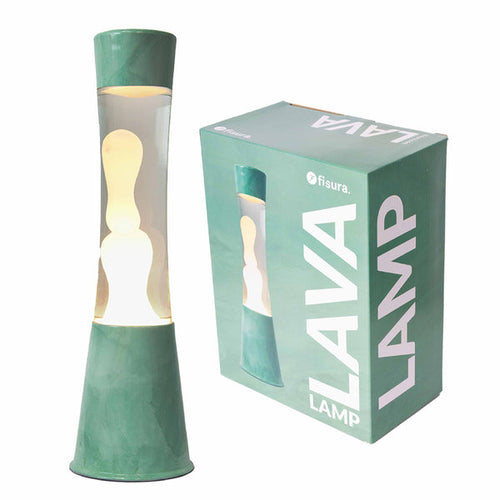 FISURA Lampada lava con base in giada, con liquido trasparente e lava color menta