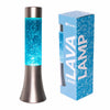 FISURA Lampada lava glitter da 30 cm con base argento e liquido blu