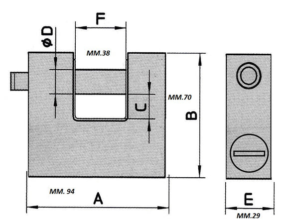 Lucchetti Monoblocco Wally Corazzato C/Punzonata 94Mm 5 Chiavi