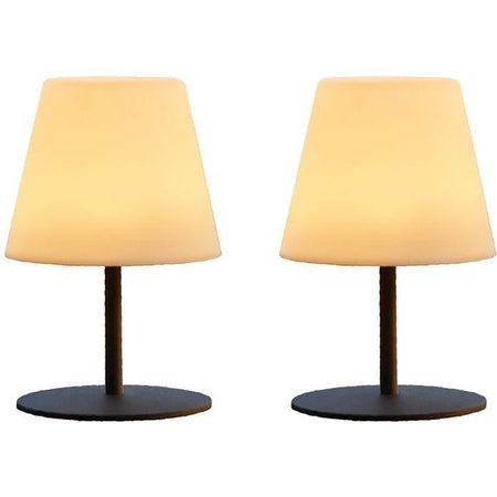 Confezione da 2 lampade da tavolo senza fili - LUMISKY - TWINS - H16 cm - Base in acciaio grigio - Bianco caldo e LED bianco