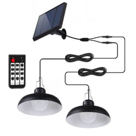 Lampade a sospensione solari doppie - LUMISKY - WAREN - 18 cm - Paralume in metallo nero - LED bianco freddo