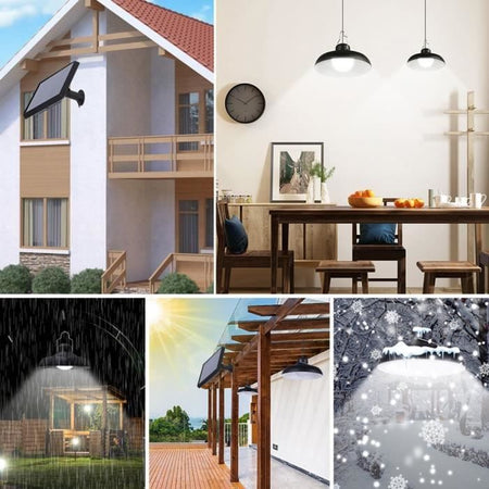 Lampade a sospensione solari doppie - LUMISKY - WAREN - 18 cm - Paralume in metallo nero - LED bianco freddo
