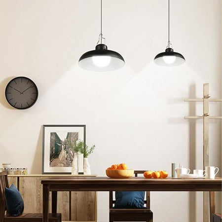 Lampade a sospensione solari doppie - LUMISKY - WAREN - 18 cm - Paralume in metallo nero - LED bianco freddo