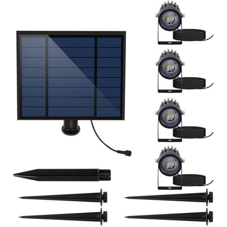 Quattro faretti solari 4 in 1 da attaccare o fissare - LUMISKY - ROUNDY - H27 cm - LED bianco freddo