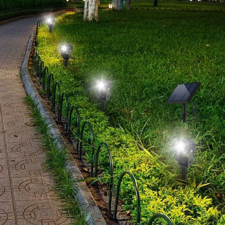 Quattro faretti solari 4 in 1 da attaccare o fissare - LUMISKY - ROUNDY - H27 cm - LED bianco freddo